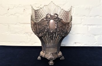 Ваза с гирляндами серебро хрусталь антикварная